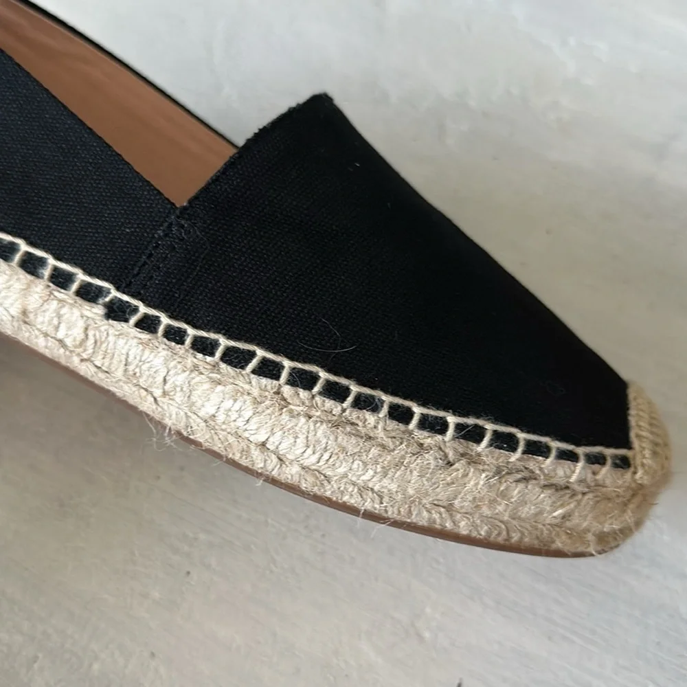 J. Crew SU22 Canvas Espadrille Flat Shoes Sz 10 Black Jute Soles Classic Slip On